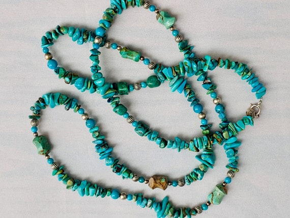 Vintage Turquoise Necklace 925 & Turquoise Beads Hallmarked | Etsy