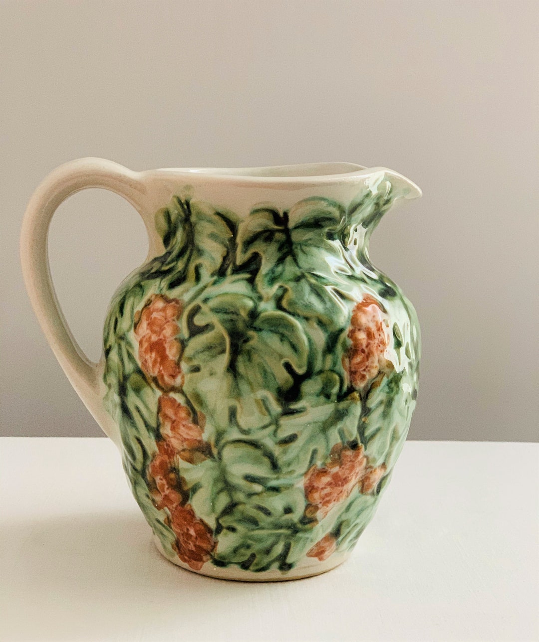 Vintage John B Taylor Pottery Pitcher: Majolica Style, USA Made - Etsy