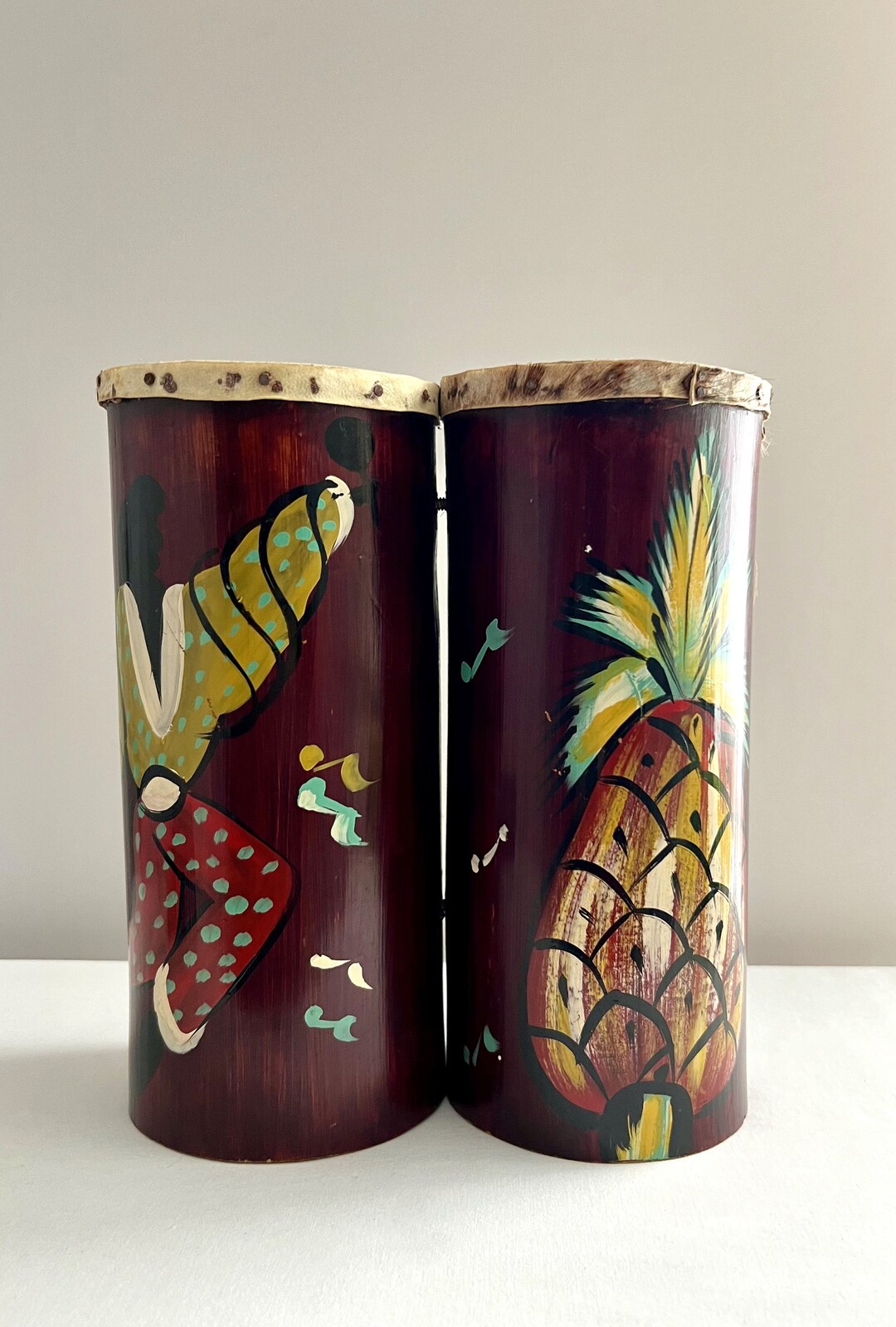 Midcentury Bongo Drum Jamaican Bongos Bamboo Dayo Calypso Hand Painted Etsy