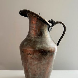 Antique Copper 13&quot; Tall Pitcher / Water Pitcher / Rustic Hammered Copper Jug