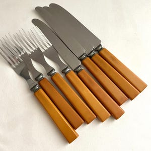 8PC Vintage Bakelite Set Stainless Steel Flatware