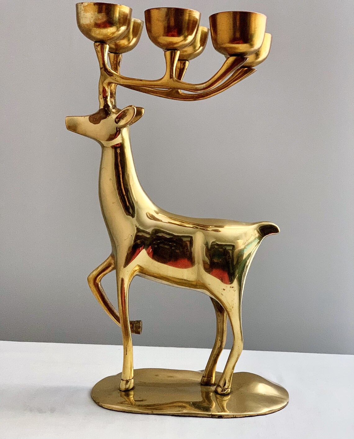 Vintage Brass Deer Oil Candelabra Candle holder 6 Cup Antler Etsy