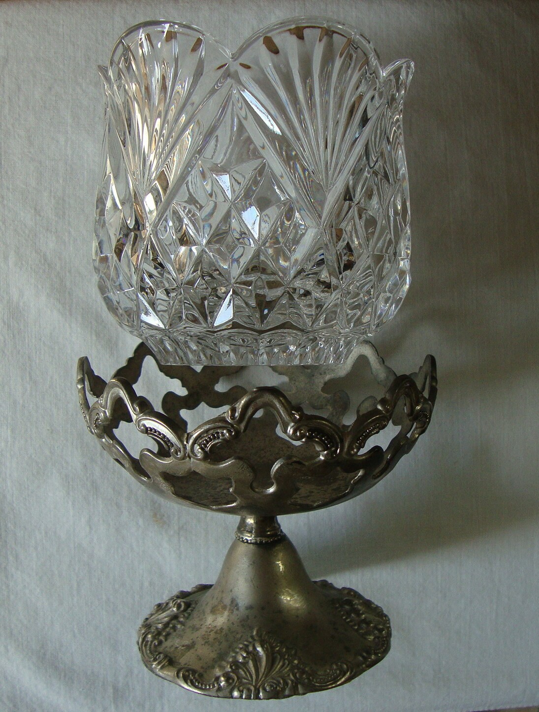 VINTAGE GODINGER CRYSTAL Bowl on Silver Plate Stand Side Etsy
