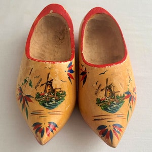 Vintage Hand Carved & Painted Dutch Wooden Shoes: Folk Art Decor