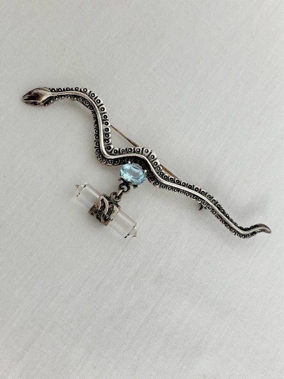 VINTAGE SERPENT Snake Brooch Garnet Red Eyes Blue