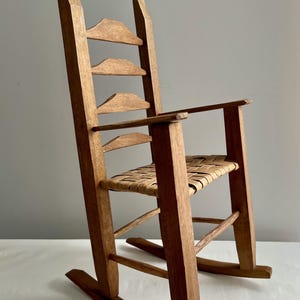 Vintage Wood Ladder Back Rocking Chair / Doll's Hand Made Wooden Farmhouse Chair