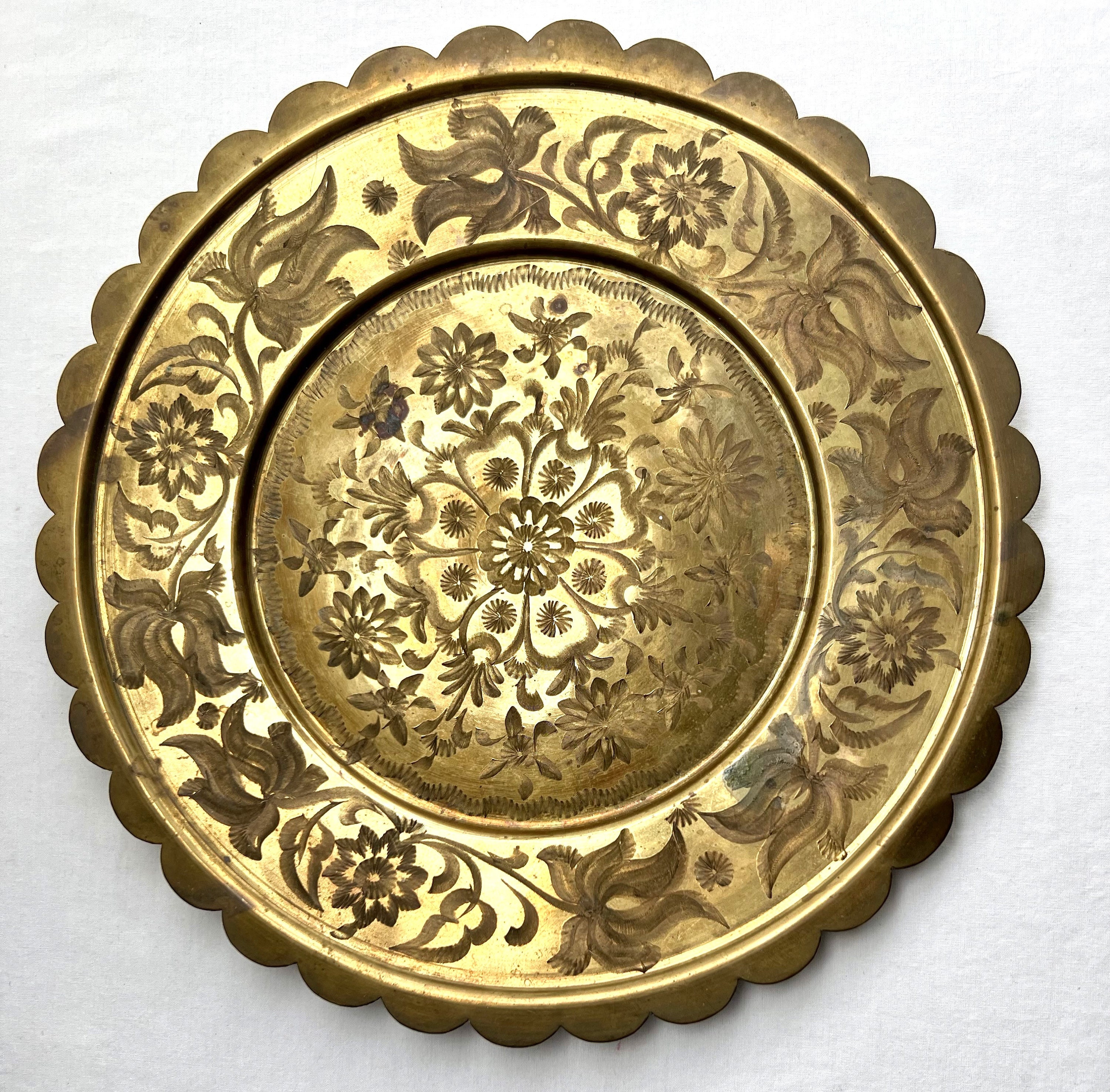 Mid-century Engraved Brass Plate: Floral Design, 10