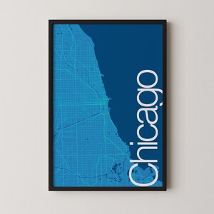 Chicago, Verenigde Staten - moderne kaartposter, stadskaart, reiskunst, cadeau, zwart-witposter