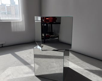 Mirrored Cube Side Table, Geometric Accent Decor, Modern Pedestal, Coffee Table