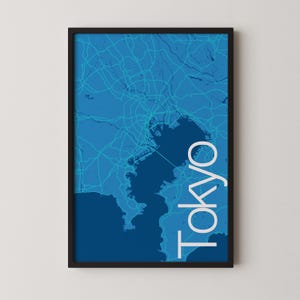 Tokyo, Japon - Poster de carte moderne, Plan de la ville, Art du voyage, Cadeau, Poster monochrome