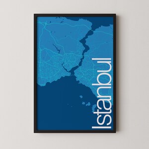 Istanbul, Turquie - Poster de carte moderne, Plan de la ville, Art du voyage, Cadeau, Poster monochrome