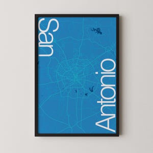 San Antonio, États-Unis - Poster de carte moderne, Plan de la ville, Art du voyage, Cadeau, Poster monochrome