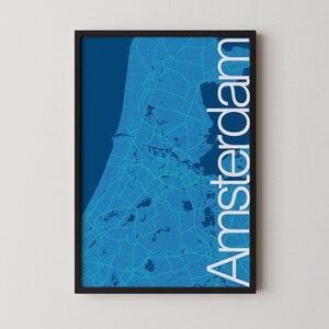 Amsterdam, Niederlande - Moderne Karte Poster, Stadt Karte, Reisekunst, Geschenk, Monochrome Poster