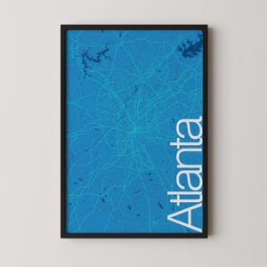 Atlanta, États-Unis - Poster de carte moderne, Plan de la ville, Art du voyage, Cadeau, Poster monochrome
