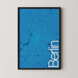 Berlin, Allemagne - Poster de carte moderne, Plan de la ville, Art du voyage, Cadeau, Poster monochrome