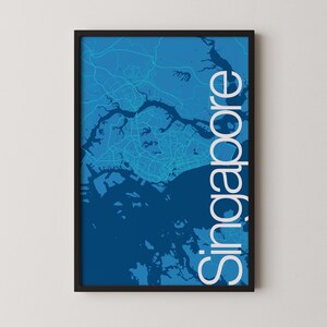 Singapour - Poster de carte moderne, Plan de la ville, Art du voyage, Cadeau, Poster monochrome