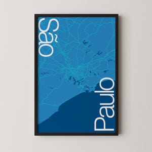 São Paulo, Brasil - Póster de mapa moderno, mapa de la ciudad, arte de viaje, regalo, póster monocromático