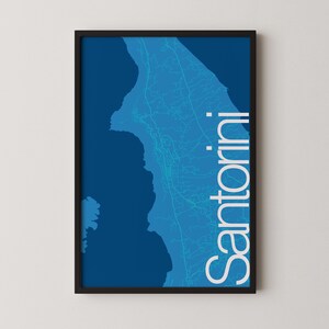 Santorini, Griechenland - Moderne Karte Poster, Stadt Karte, Reisekunst, Geschenk, Monochrome Poster