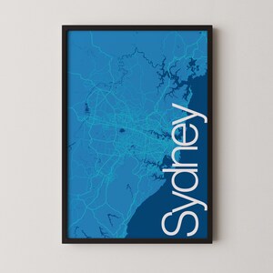 Sydney, Australie - Poster de carte moderne, Plan de la ville, Art du voyage, Cadeau, Poster monochrome