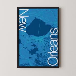 New Orleans, USA - Moderne Karte Poster, Stadt Karte, Reise Kunst, Geschenk, Monochrome Poster
