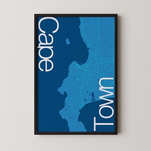 Le Cap, Afrique du Sud - Poster de carte moderne, plan de ville, art du voyage, cadeau, poster monochrome