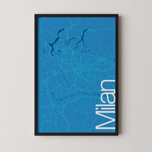 Milan, Italie - Poster de carte moderne, Plan de la ville, Art du voyage, Cadeau, Poster monochrome