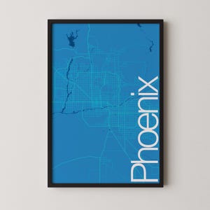 Phoenix, États-Unis - Poster de carte moderne, Plan de la ville, Art du voyage, Cadeau, Poster monochrome