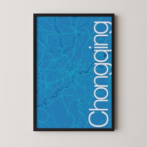 Chongqing, Chine - Poster de carte moderne, Plan de la ville, Art du voyage, Cadeau, Poster monochrome