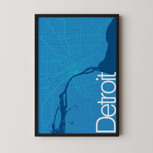 Détroit, États-Unis - Poster de carte moderne, Plan de la ville, Art du voyage, Cadeau, Poster monochrome