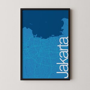 Jakarta, Indonésie - Poster de carte moderne, plan de ville, art du voyage, cadeau, poster monochrome