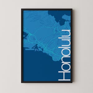 Honolulu, États-Unis - Poster de carte moderne, Plan de la ville, Art du voyage, Cadeau, Poster monochrome