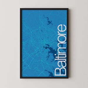 Baltimore, États-Unis - Poster de carte moderne, Plan de la ville, Art du voyage, Cadeau, Poster monochrome