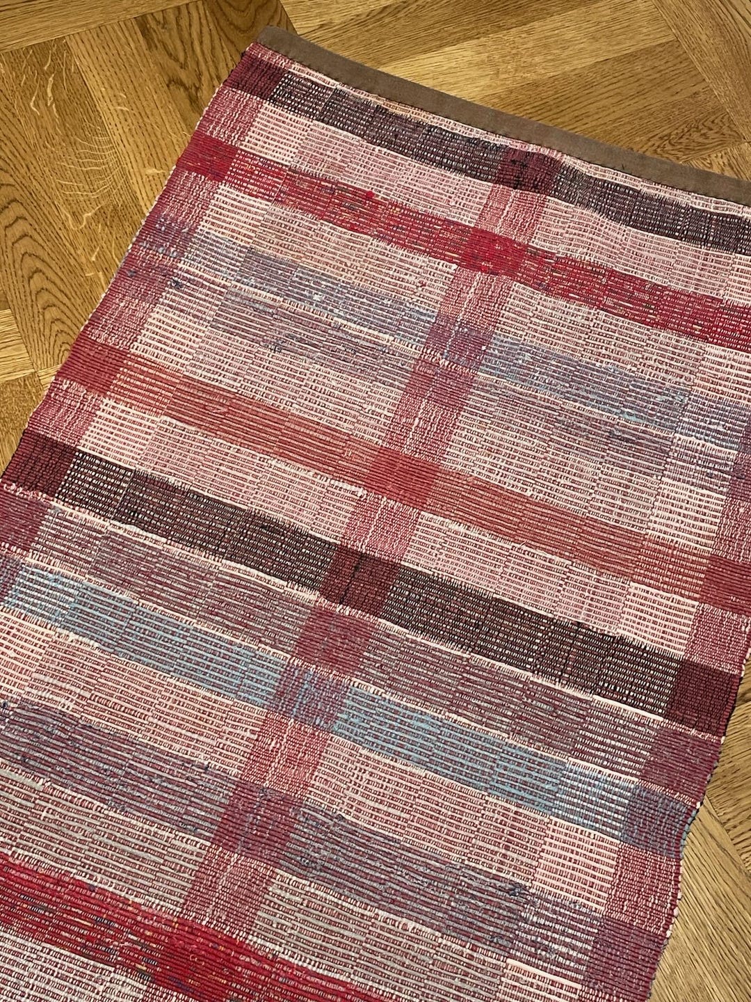 Mat Rag Cr Vintage Hungarian Rag Rug: Red Blue Striped Mat 39 Inches Long - Etsy UK