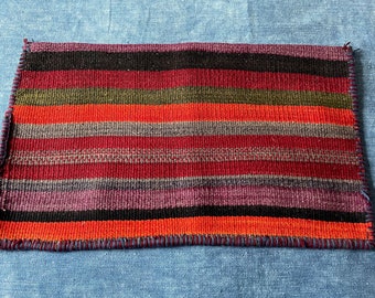 Small Striped Mat Middle Eastern Salt Bag Hand Loomed Wool In Bright Colours Asia Textiles For Your Home