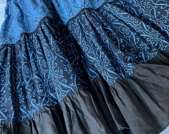 Vintage  French Souleiado Skirt Frilled Summer Provencal Skirt From 1970's. Blue & Black Tiered Cosplay Skirt Excellent Condition