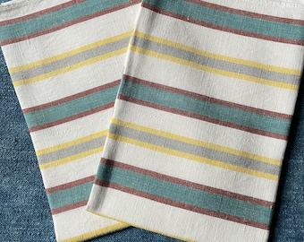 Pair Of Striped Dish Cloths Vintage French Linen Tea Towels Drying Up Cloths Blue Yellow White Striped. Kitchen Decor 2 Pieces