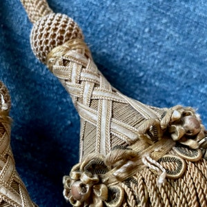 antique Florentine curtain tassels and corded tie backs. beautiful soft gold colour passementerie. heirloom textiles. window treatment