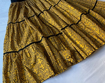 Vintage  French Souleiado Skirt Frilled Summer Provencal Skirt From 1970's. Golden Yellow Tiered Cosplay Skirt Excellent Condition