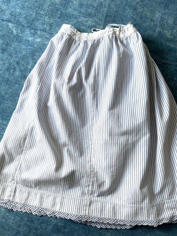 Antique French Petticoat Blue Striped Cotton Under Skirt