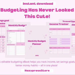 Monthly Budget Planner | Editable Pink Finance Tracker | Digital Expense Tracker Canva Template | Printable Budget Sheet for Women