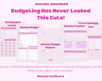 Pink Monthly Budget Planner: Editable Finance Tracker Canva Template (Digital Download)