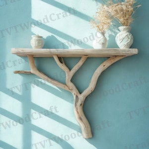 Handcrafted Driftwood Tree Bookshelf | Solid Wood Wall Mounted Shelf | Natural Rustic Bookcase for Living Room Decor
