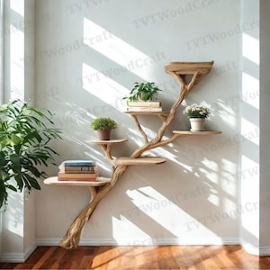 Tree books shelf decor solid wood carving floating bookshelf wall mount driftwood branch shelves on wall art