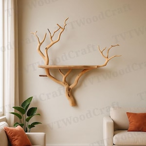 Handcrafted Driftwood Tree Bookshelf | Solid Wood Wall Mounted Shelf | Natural Rustic Bookcase for Living Room Decor