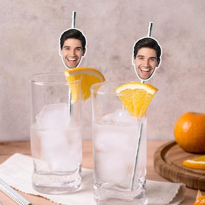 Aangepaste gezichtsfoto rietjes met feestmuts / 1e verjaardag en vrijgezellenfeest / Funny Gag cadeau / Gepersonaliseerde rietjes met je gezicht