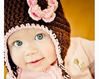 CROCHET PATTERN - Snuggly Earflap Hat with Daisy - Sizes to fit preemies to adults - PDF 113 - Sell what you Make