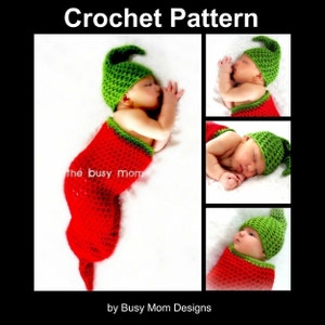 CROCHET PATTERN Chili Pepper Cocoon and Matching Hat Set Great as a Photo Prop or Baby Costume Easy PDF 403 Sell what you Make image 2