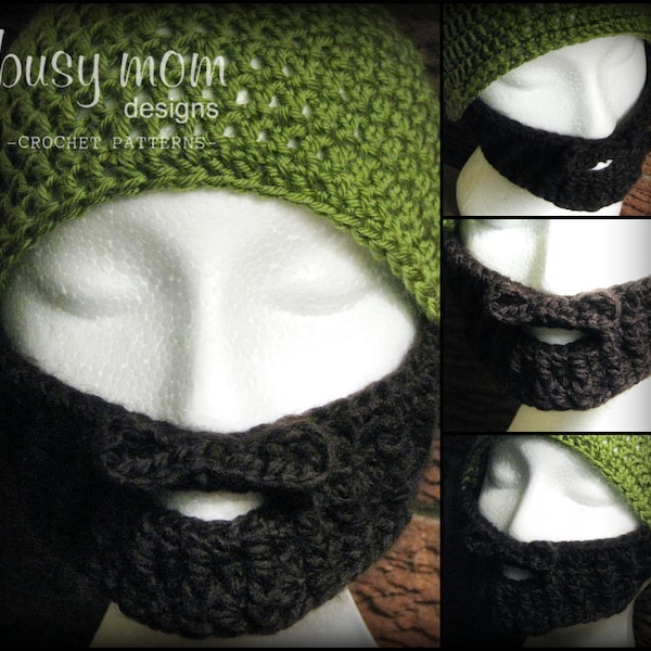 CROCHET PATTERN - Bearded Beanie - Novelty Beard Hat - Sizes from 6 mos to adult included - Sell what you make - PDF 118