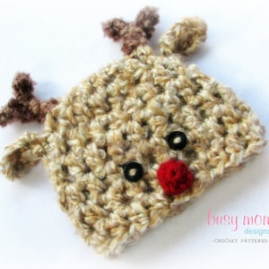 Crochet Hat PATTERN Soft and Sweet Reindeer Hat Preemie, Baby, Toddler, Child, Adult Winter Christmas Rudolph Beanie image 4