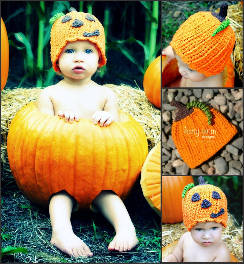 CROCHET Pumpkin Hat PATTERN Li'l Punkin Head Jack-o'Lantern Beanie Straight or scalloped edge ALL sizes included pdf 117 image 5